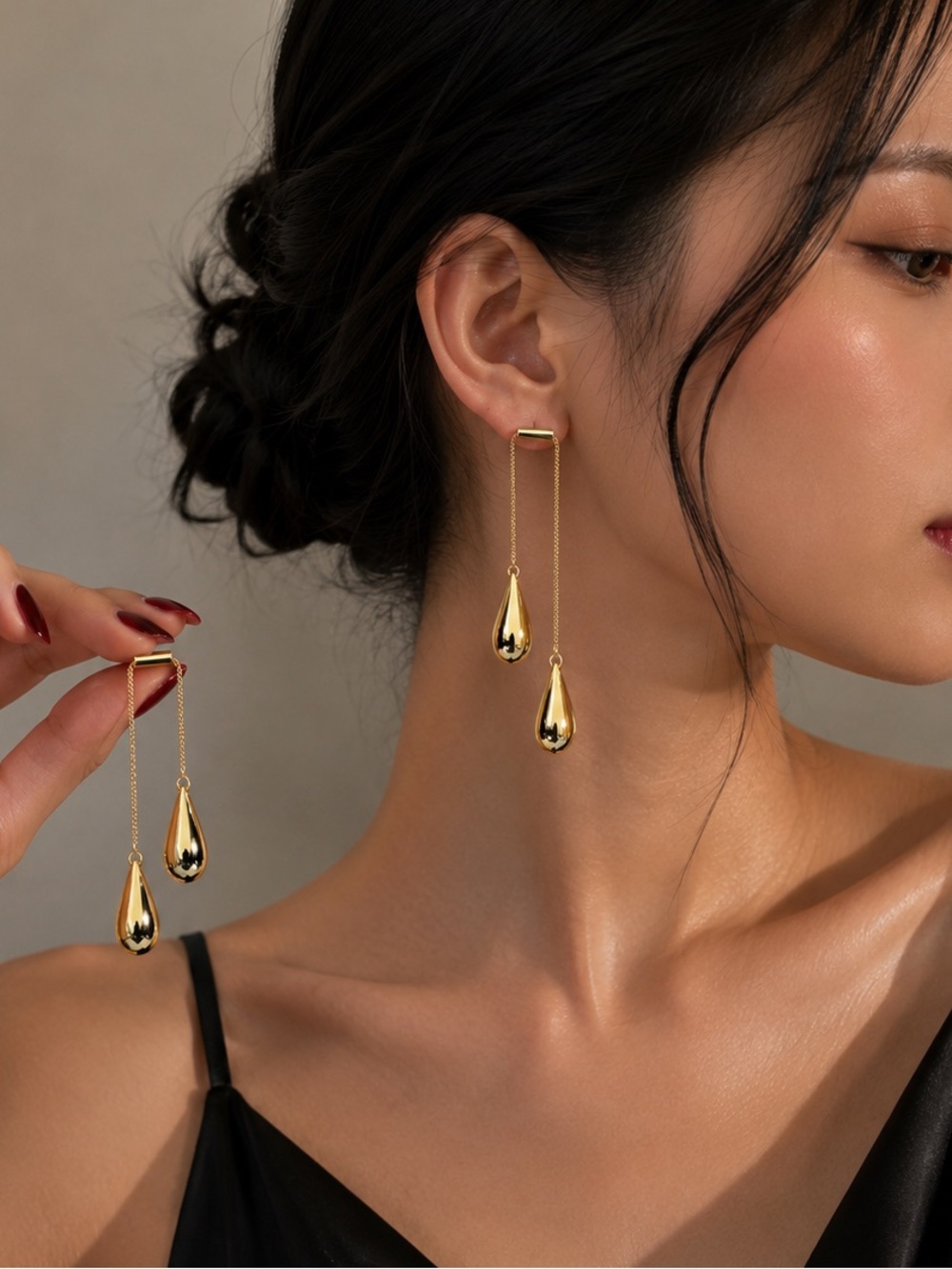 Anthropologie Gold Teardrop Threader Earrings - Picture 3 of 5